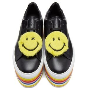 Joshua Sanders Black Smile Rainbow Platform Sneakers size 39 brand new